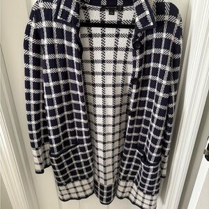 Ann Taylor Black and Cream Checkered Sweater